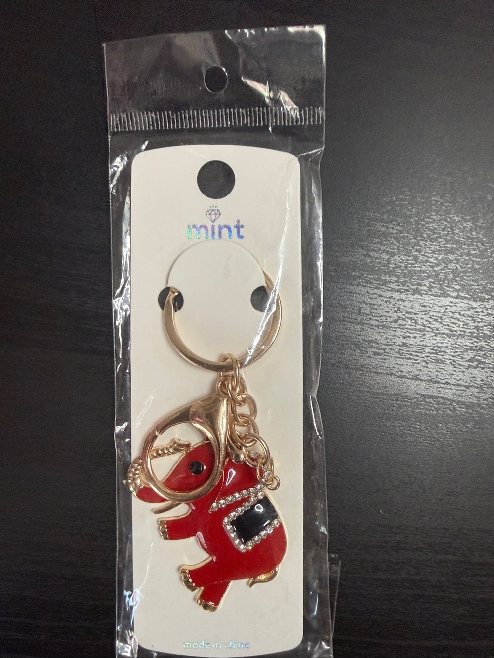 Mint Gold-Tone Red Elephant Keychain